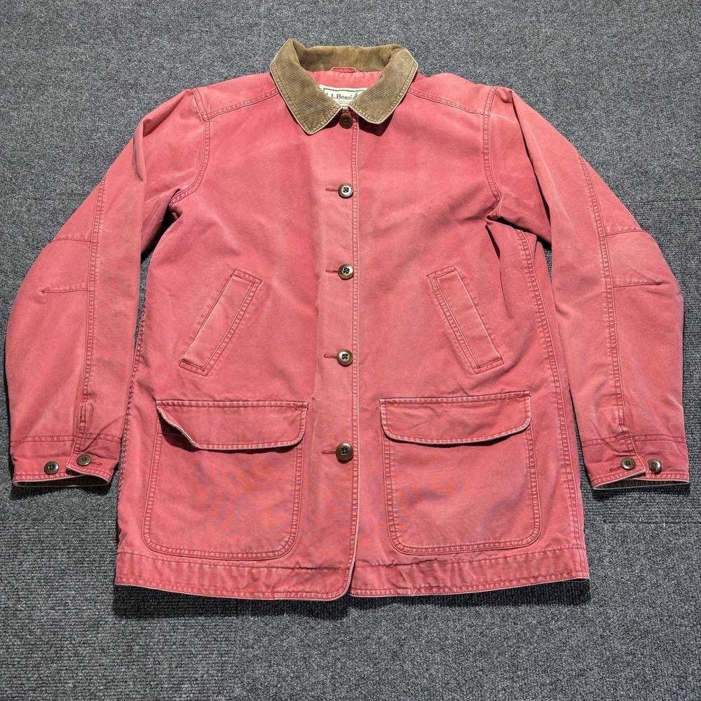 LL Bean Vintage Chore Barn Canvas Coat Utility Jacket Red Women Large Lined